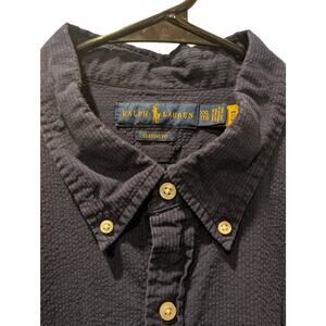 Ralph Lauren Shirt Mens XXL Navy Seersucker Causal Classic Fit Short Sleeve